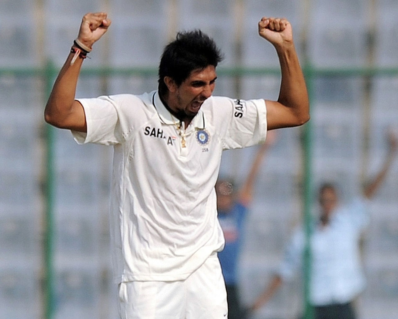 Ishant Sharma is relieved after getting rid of the centurion Shivnarine Chanderpaul, India v West Indies, 1st Test, New Delhi, 2nd day