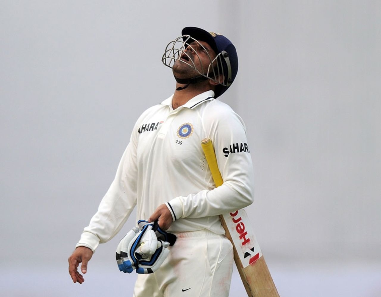 Virender Sehwag reacts to being dismissed for 55, India v West Indies, 1st Test, New Delhi, 3rd day, November 8, 2011