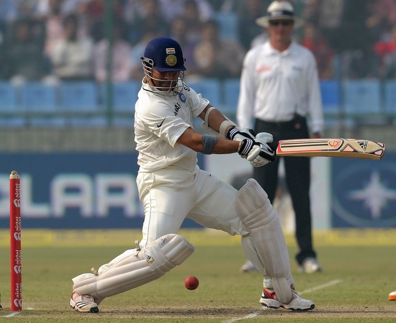 Sachin Tendulkar cuts during his half-century, India v West Indies, 1st Test, New Delhi, 4th day, November 9, 2011