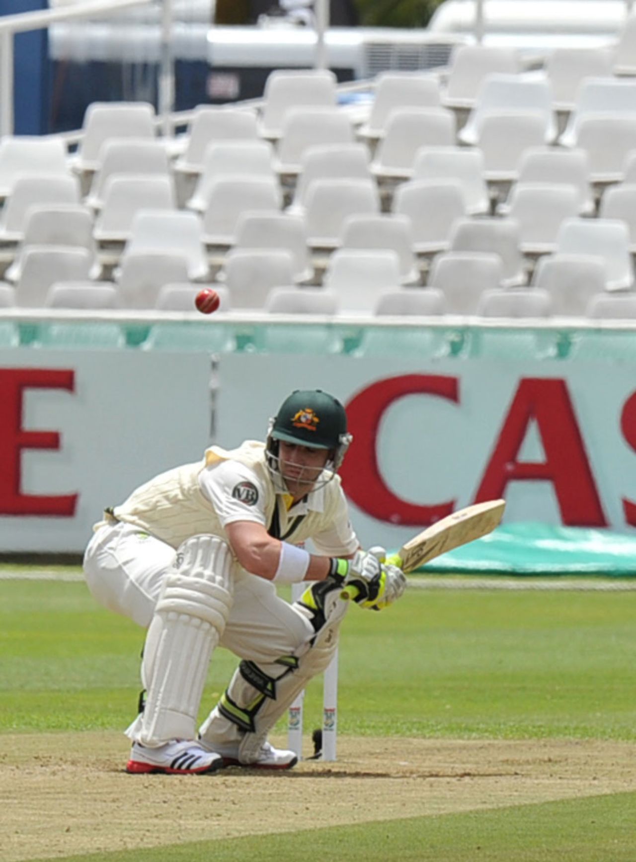 Phillip Hughes ducks a bouncer, South Africa v Australia, 1st Test, Cape Town, 1st day, November 9, 2011