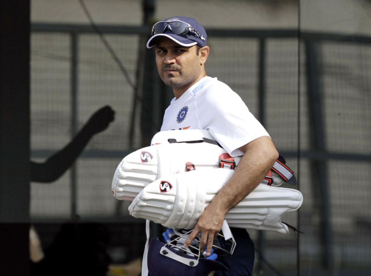 Virender Sehwag heads for the nets, Kolkata, November 12, 2011