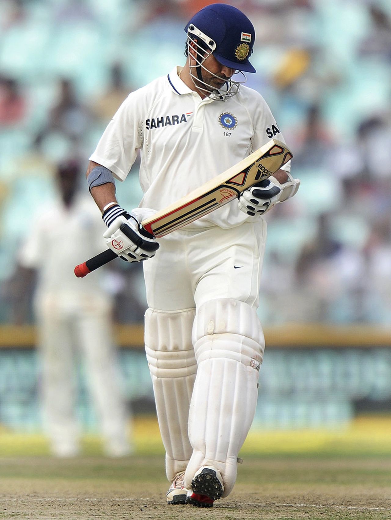 A disappointed Sachin Tendulkar walks back after scoring 38, India v West Indies, 2nd Test, Kolkata, 1st day, November 14, 2011