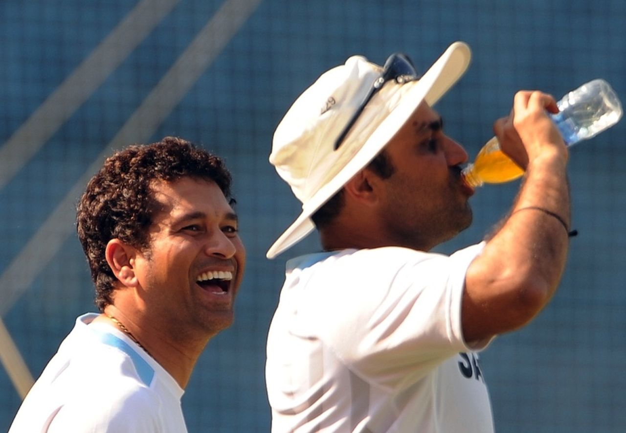 Sachin Tendulkar laughs during a net session, Mumbai, November 20, 2011