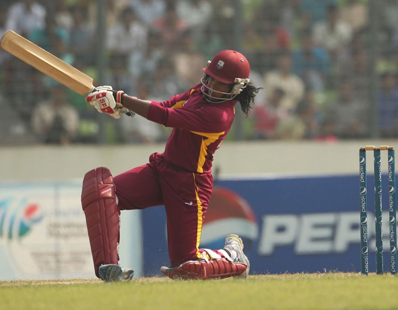 Stacy-Ann King hits one of three sixes, West Indies v Bangladesh, women's 50-over match, Mirpur, Women's World Cup Qualifier, November 20, 2011 