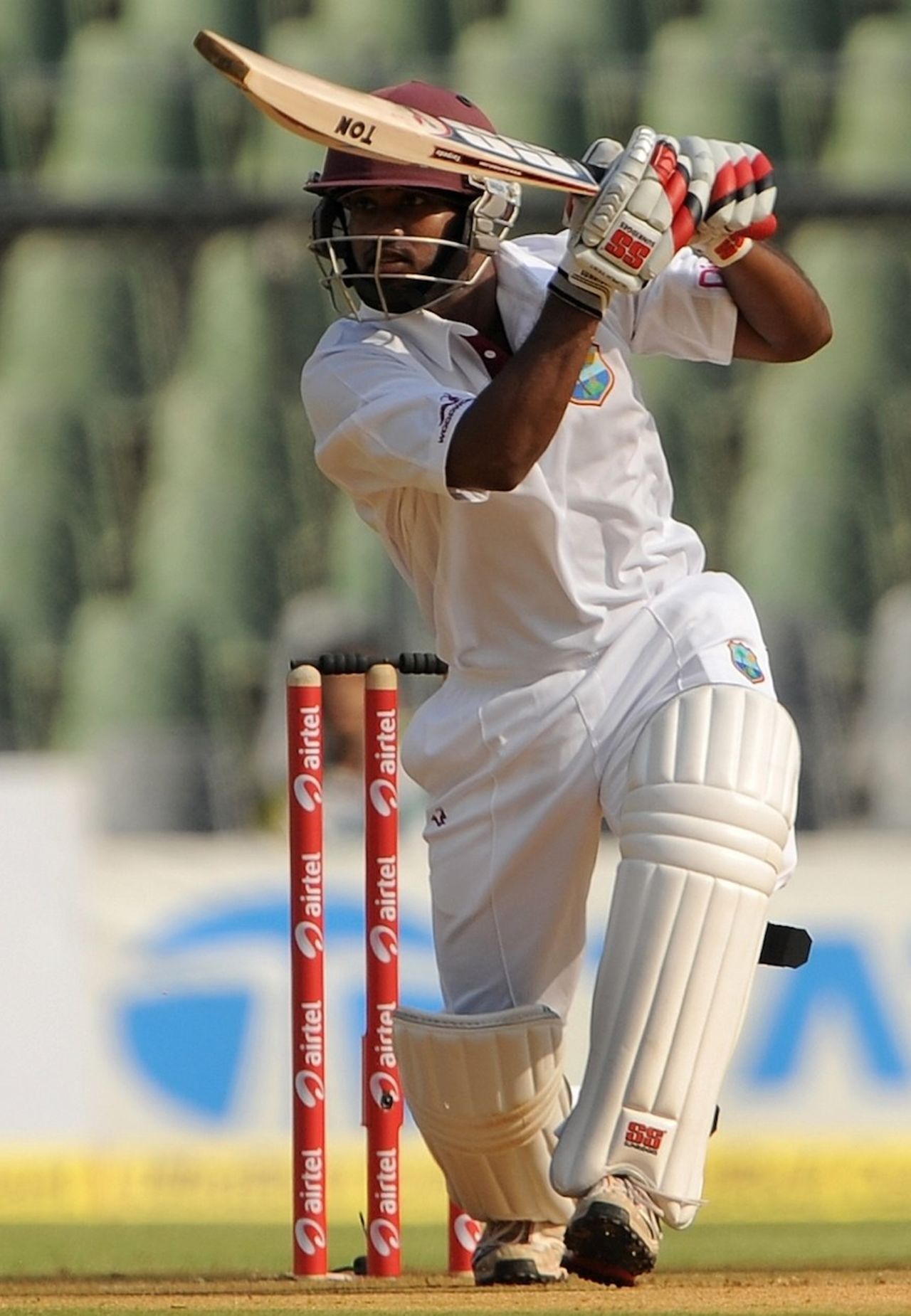 Adrian Barath drives on the off side, India v West Indies, 3rd Test, Mumbai, 1st day, November 22, 2011