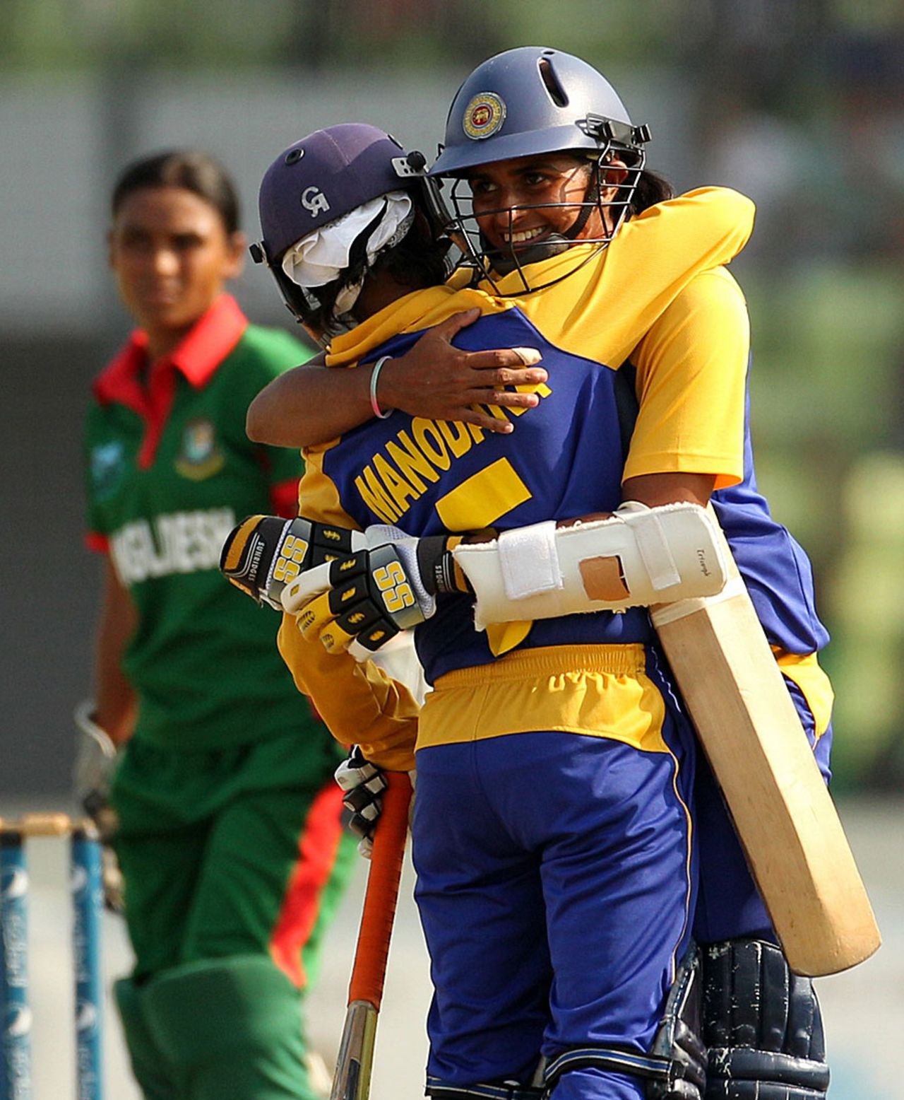 Shashikala Siriwardene and Dilani Manodara celebrate Sri Lanka's win, Bangladesh v Sri Lanka, Women's World Cup Qualifier, Mirpur, November 22, 2011 