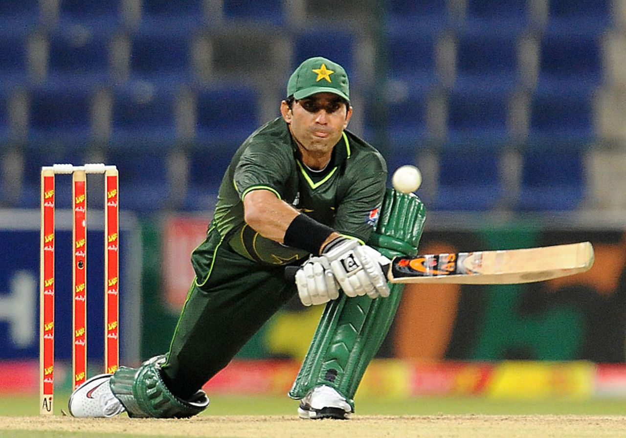Misbah-ul-Haq plays the reverse-sweep, Pakistan v Sri Lanka, 5th ODI, Abu Dhabi, November 23, 2011 