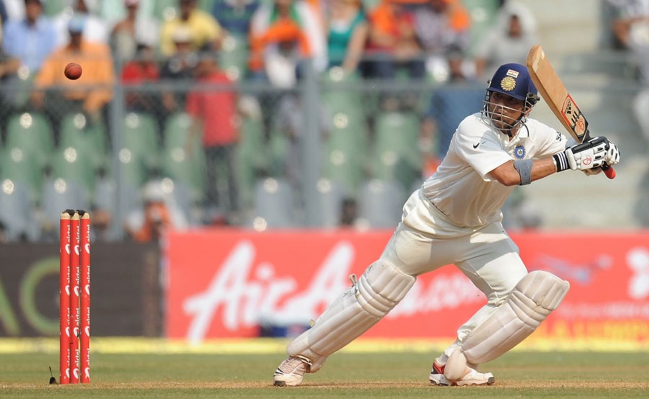 Sachin Tendulkar picks a gap on the off side, India v West Indies, 3rd Test, Mumbai, 3rd day, November 24, 2011