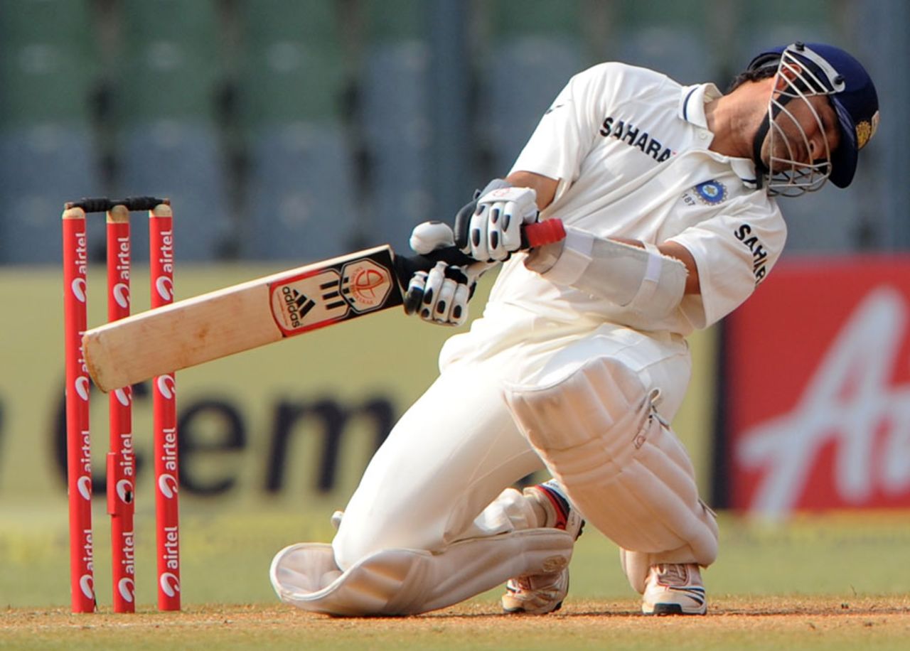 Sachin Tendulkar ducks a bouncer, India v West Indies, 3rd Test, Mumbai, 4th day, November 25, 2011