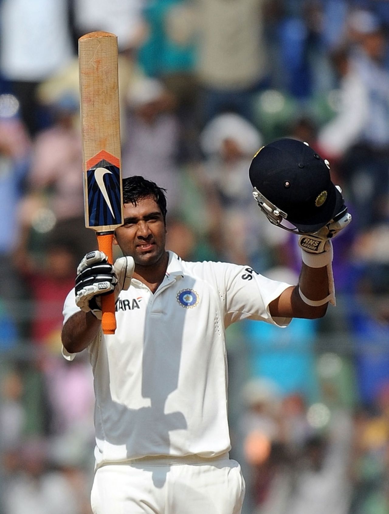 R Ashwin celebrates his century, India v West Indies, 3rd Test, Mumbai, 4th day, November 25, 2011