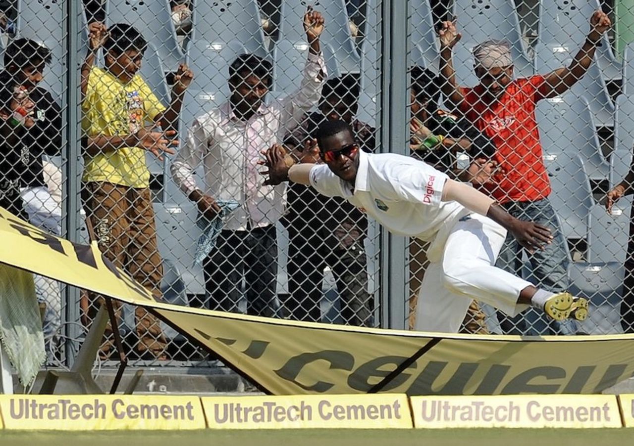 Darren Sammy fields on the boundary, India v West Indies, 3rd Test, Mumbai, 5th day, November 26, 2011 