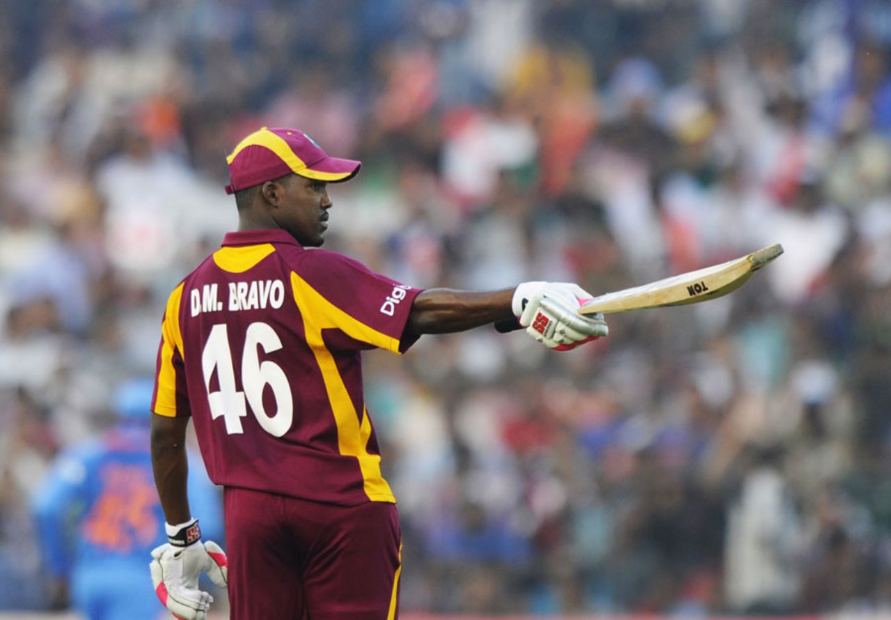 Darren Bravo acknowledges the applause on getting to a half-century, India v West Indies, 1st ODI, Cuttack, November 29, 2011