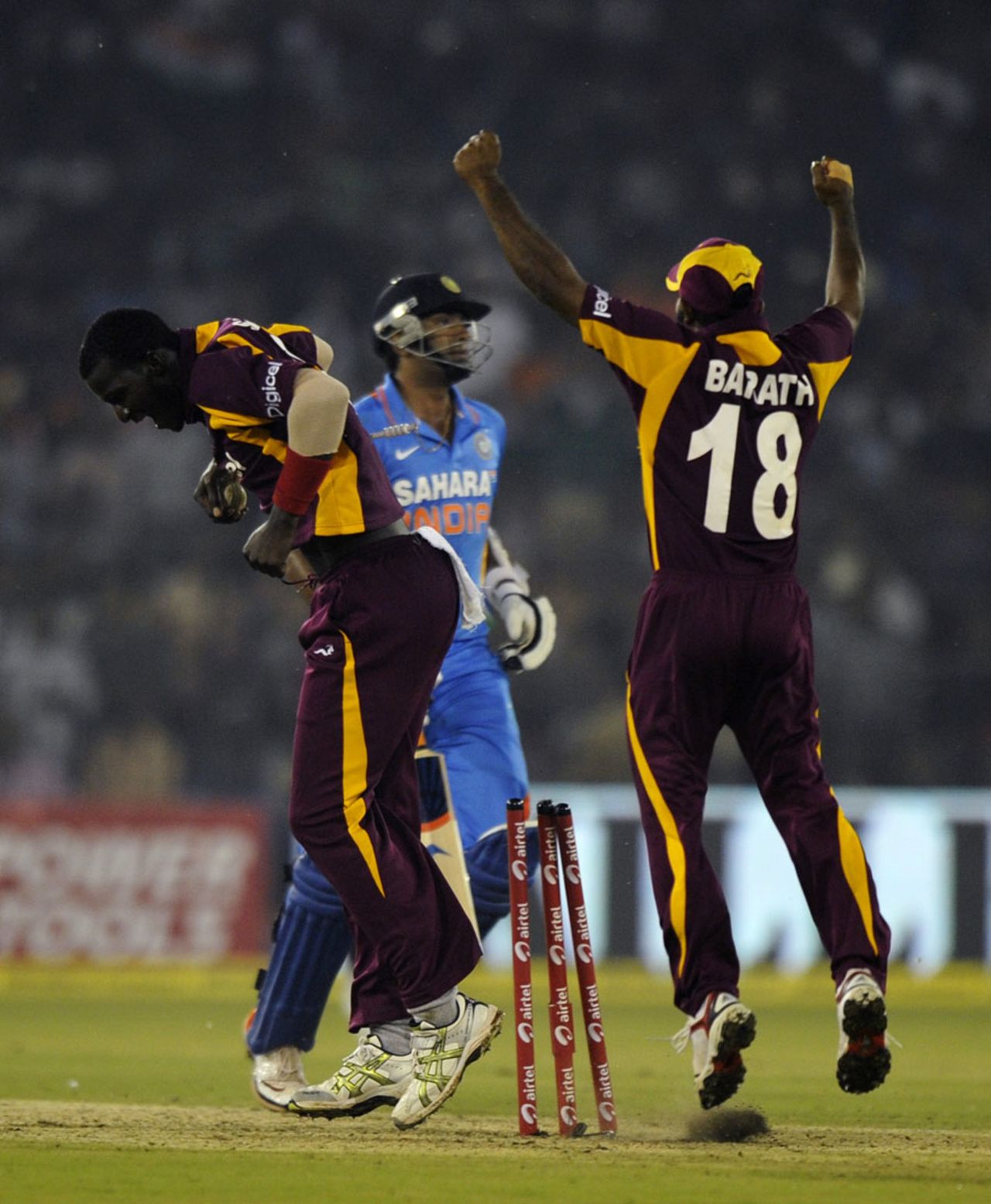 West Indies are thrilled after dismissing Rohit Sharma, India v West Indies, 1st ODI, Cuttack, November 29, 2011