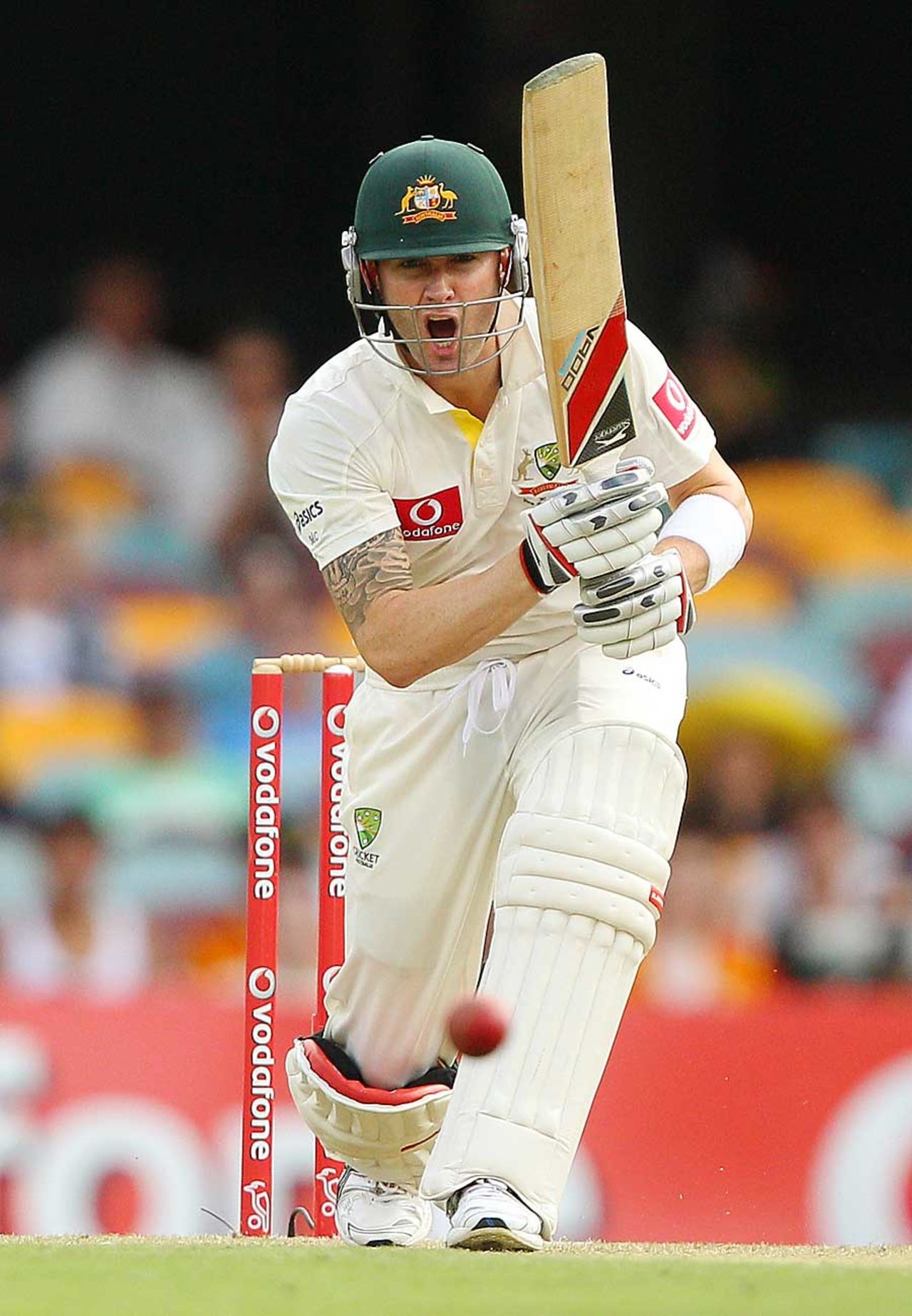 Michael Clarke decides against a run, Australia v New Zealand, 1st Test, Brisbane, 2nd day, December 2, 2011