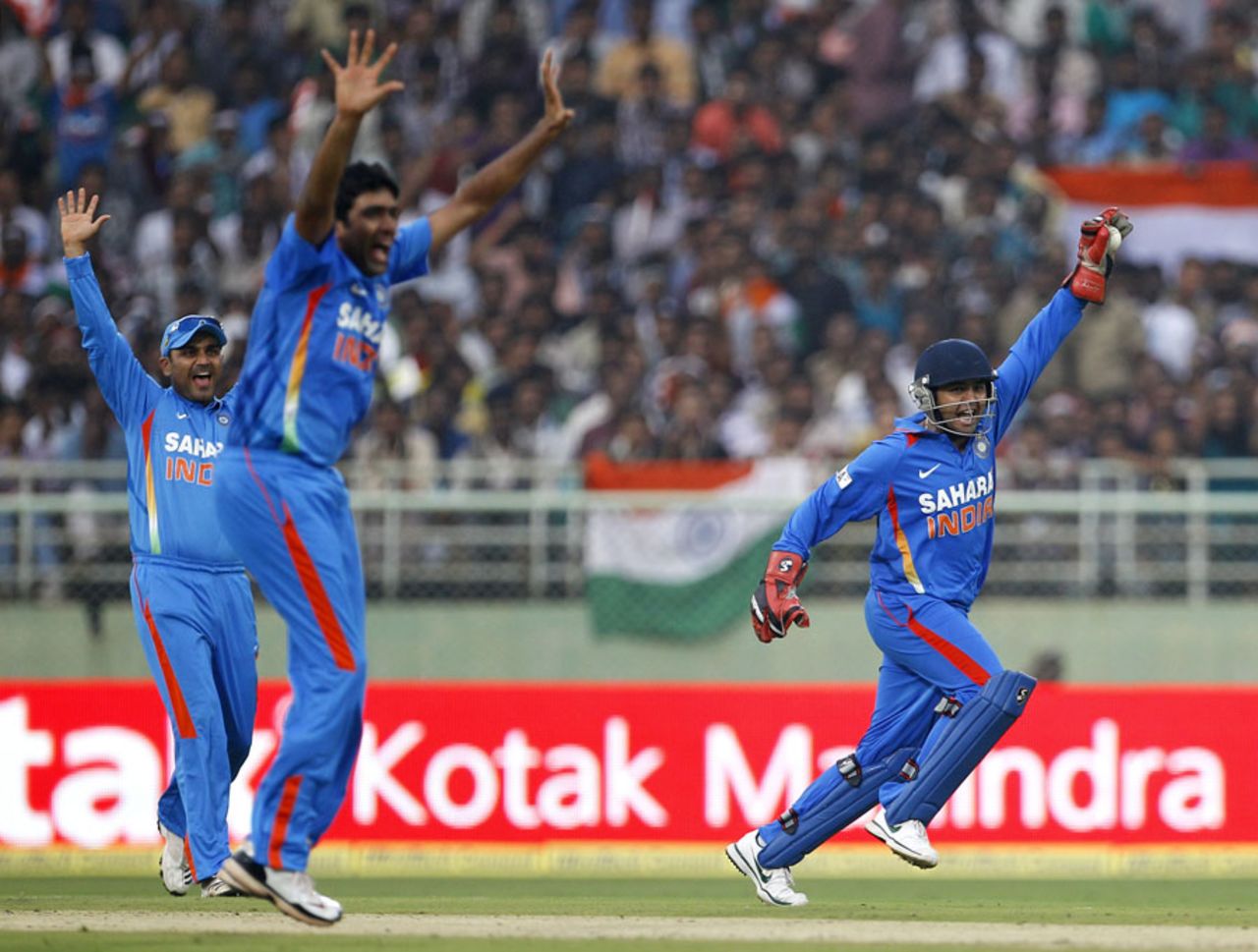 India appeal successfully for Kieron Pollard's wicket, India v West Indies, 2nd ODI, Visakhapatnam, December 2, 2011