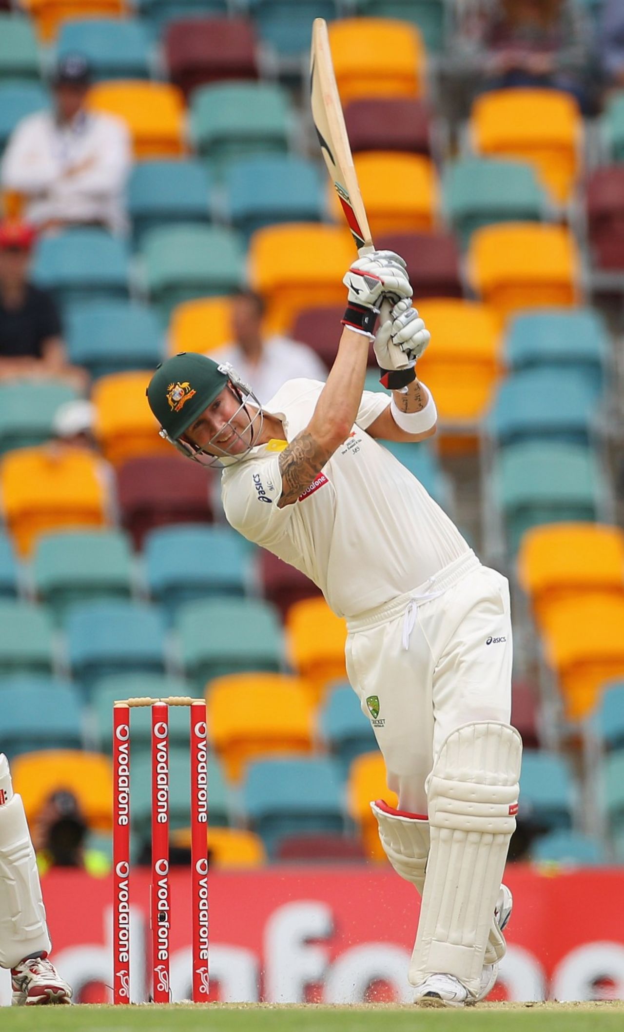 Michael Clarke drives down the ground, Australia v New Zealand, 1st Test, Brisbane, 3rd day, December 3, 2011