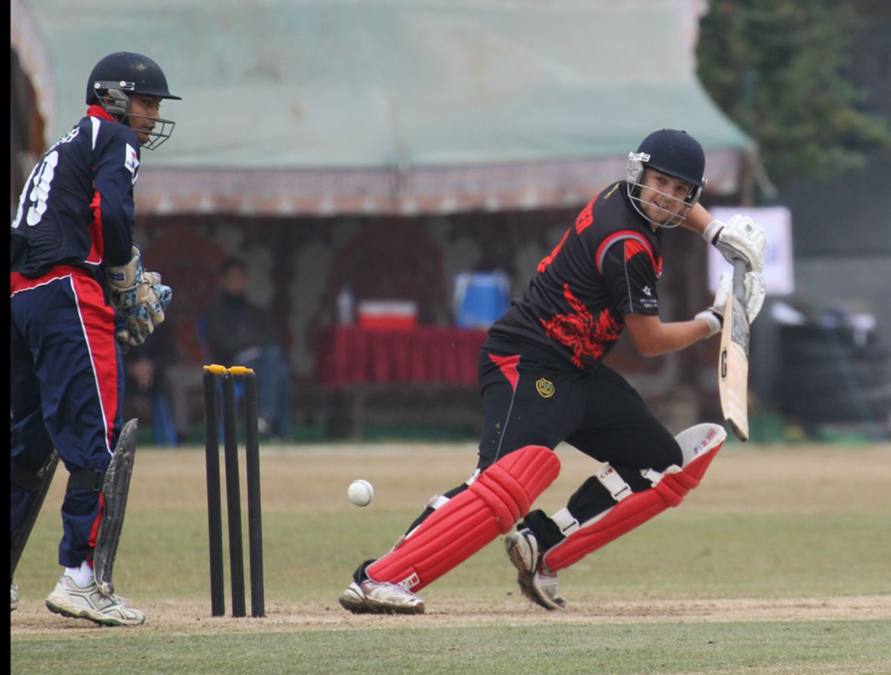 Courtney Kruger works the ball for a single against Nepal during the ACC Twenty20 Cup 2011 match played at Tribhuvan University Ground in Kathmandu on 3rd December 2011