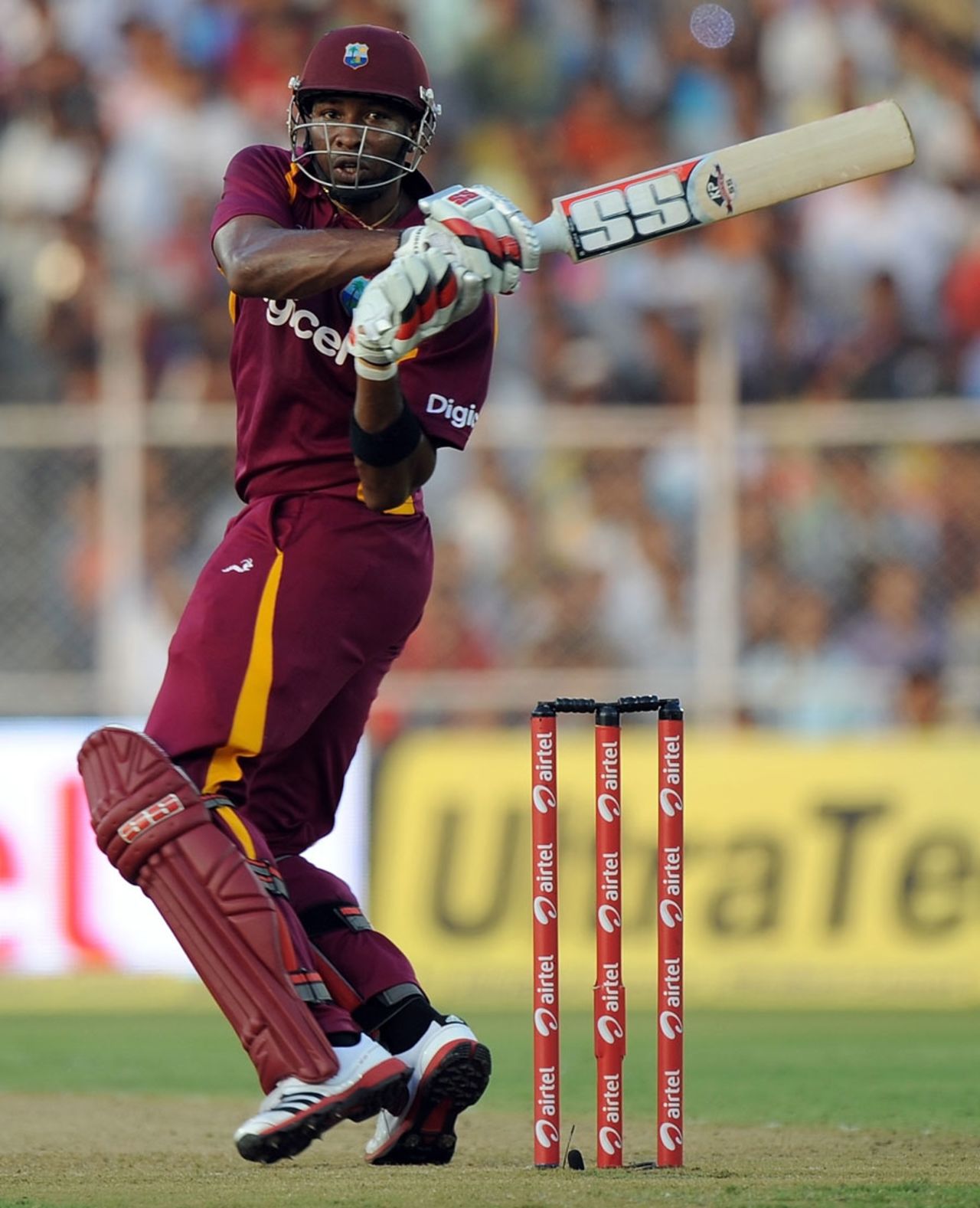 Kieron Pollard plays a pull, India v West Indies, 3rd ODI, Ahmedabad, December 5, 2011