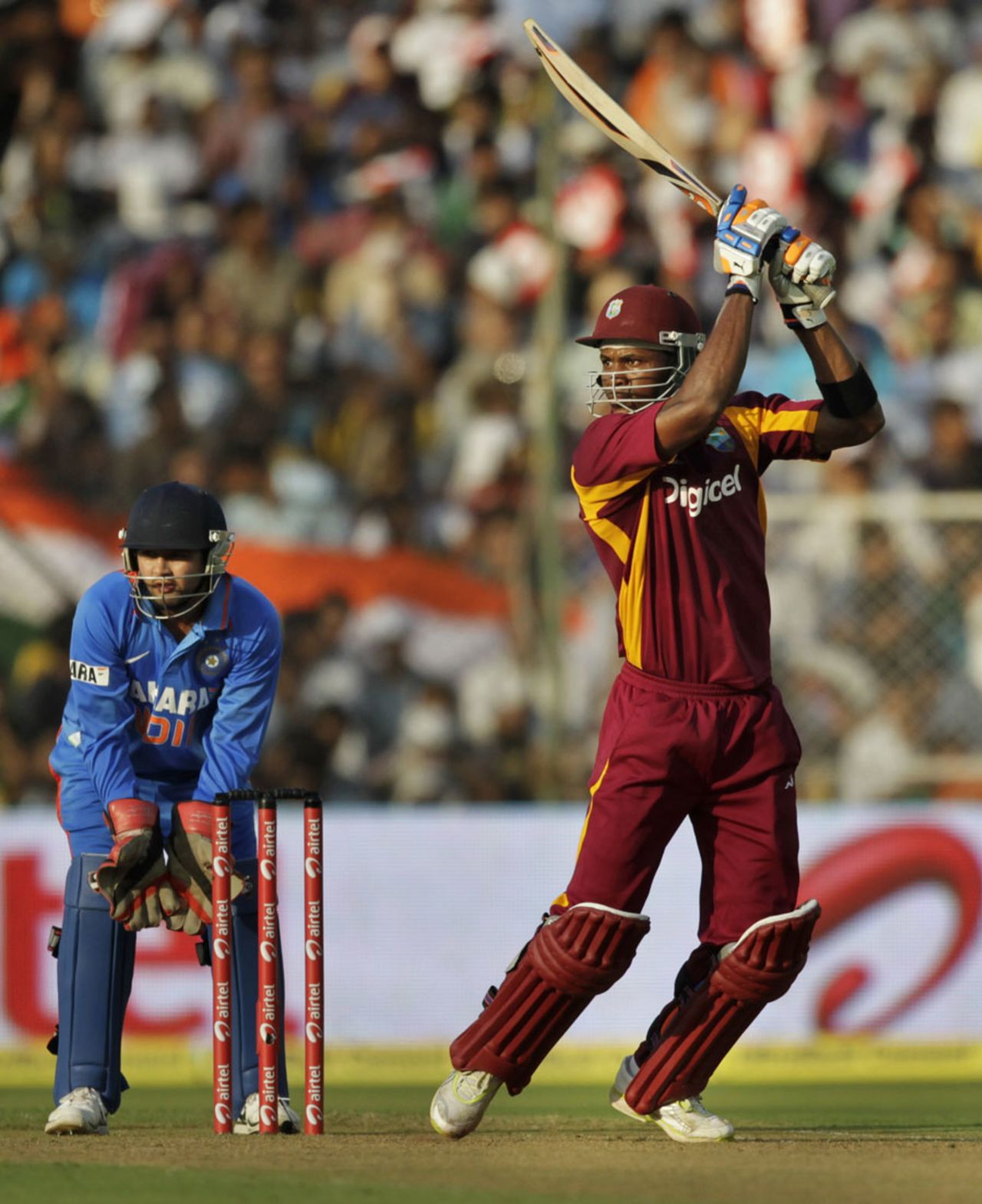 Marlon Samuels punches one to the off side, India v West Indies, 3rd ODI, Ahmedabad, December 5, 2011