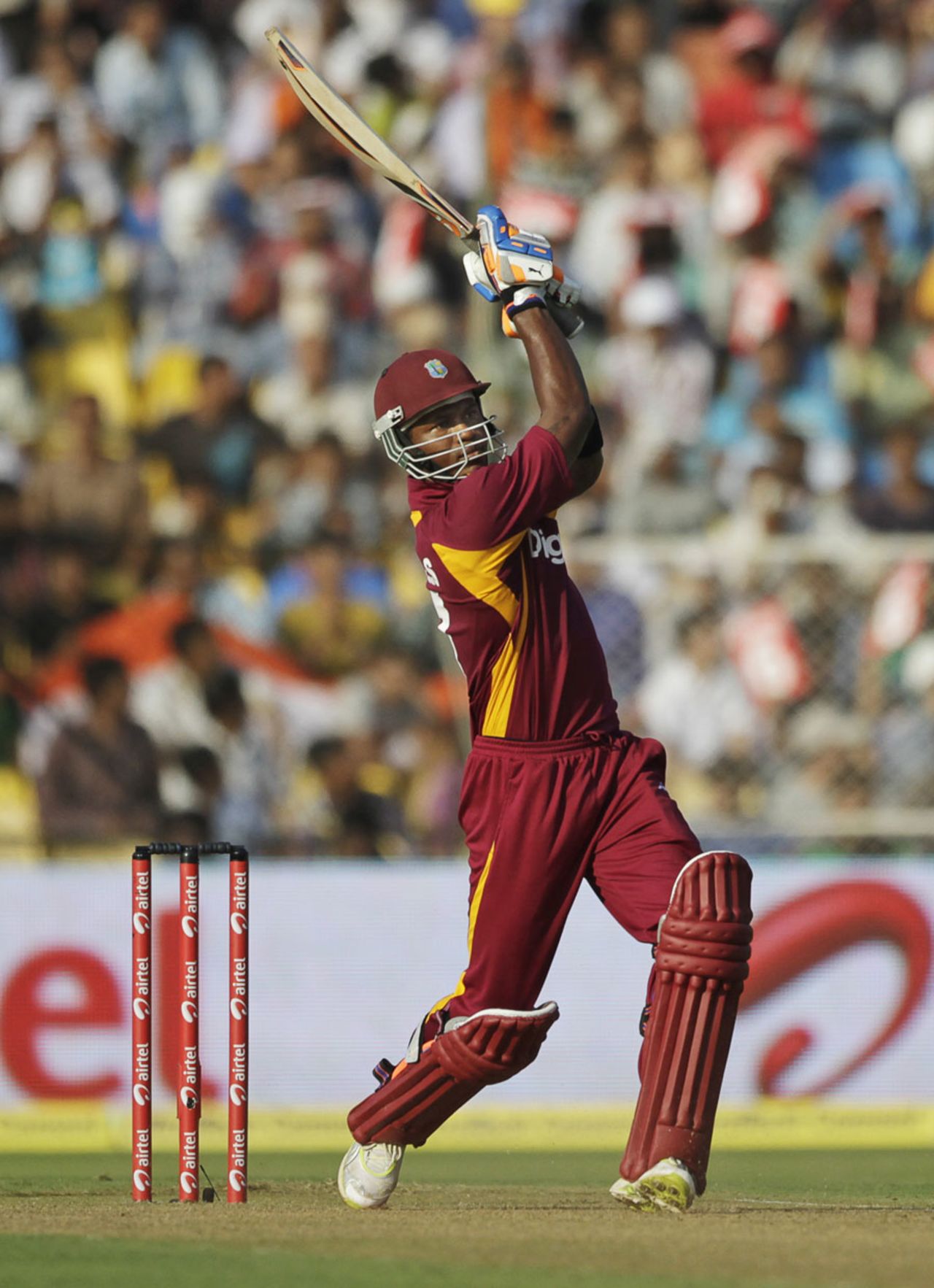Marlon Samuels plays a lofted drive, India v West Indies, 3rd ODI, Ahmedabad, December 5, 2011