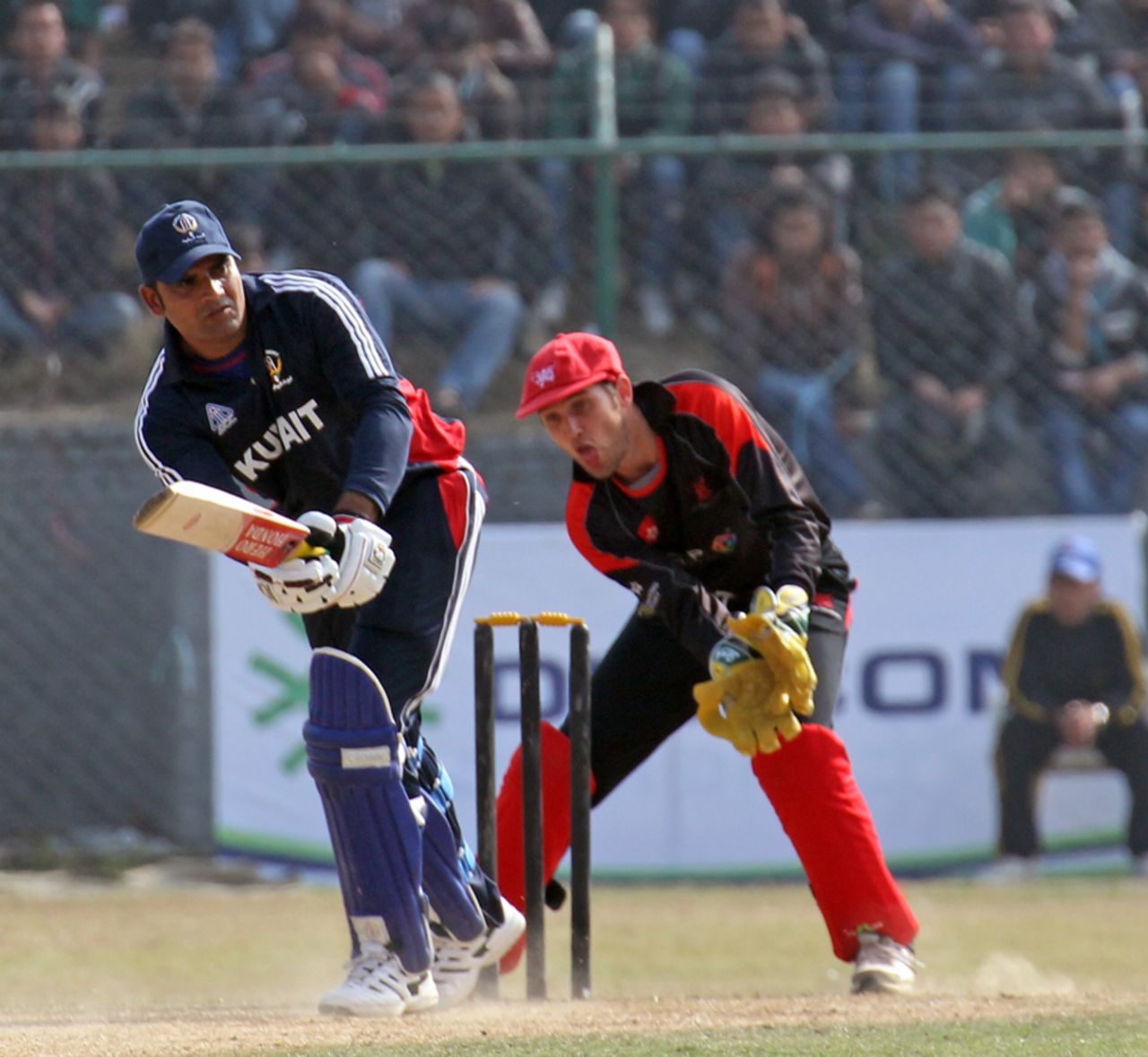 Kuwait's Mohammad Asghar hits the ball through the leg side on his way to 34 against Hong Kong at the ACC Twenty20 Cup 2011 in Kathmandu