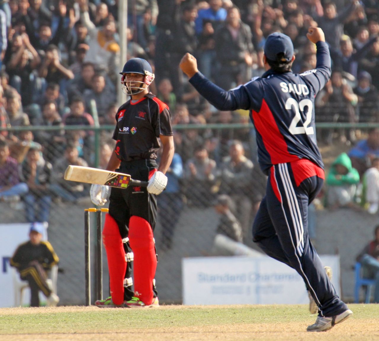 Irfan Ahmed can't believe that he's been given out LBW against Kuwait at the ACC Twenty20 Cup 2011 in Kathmandu