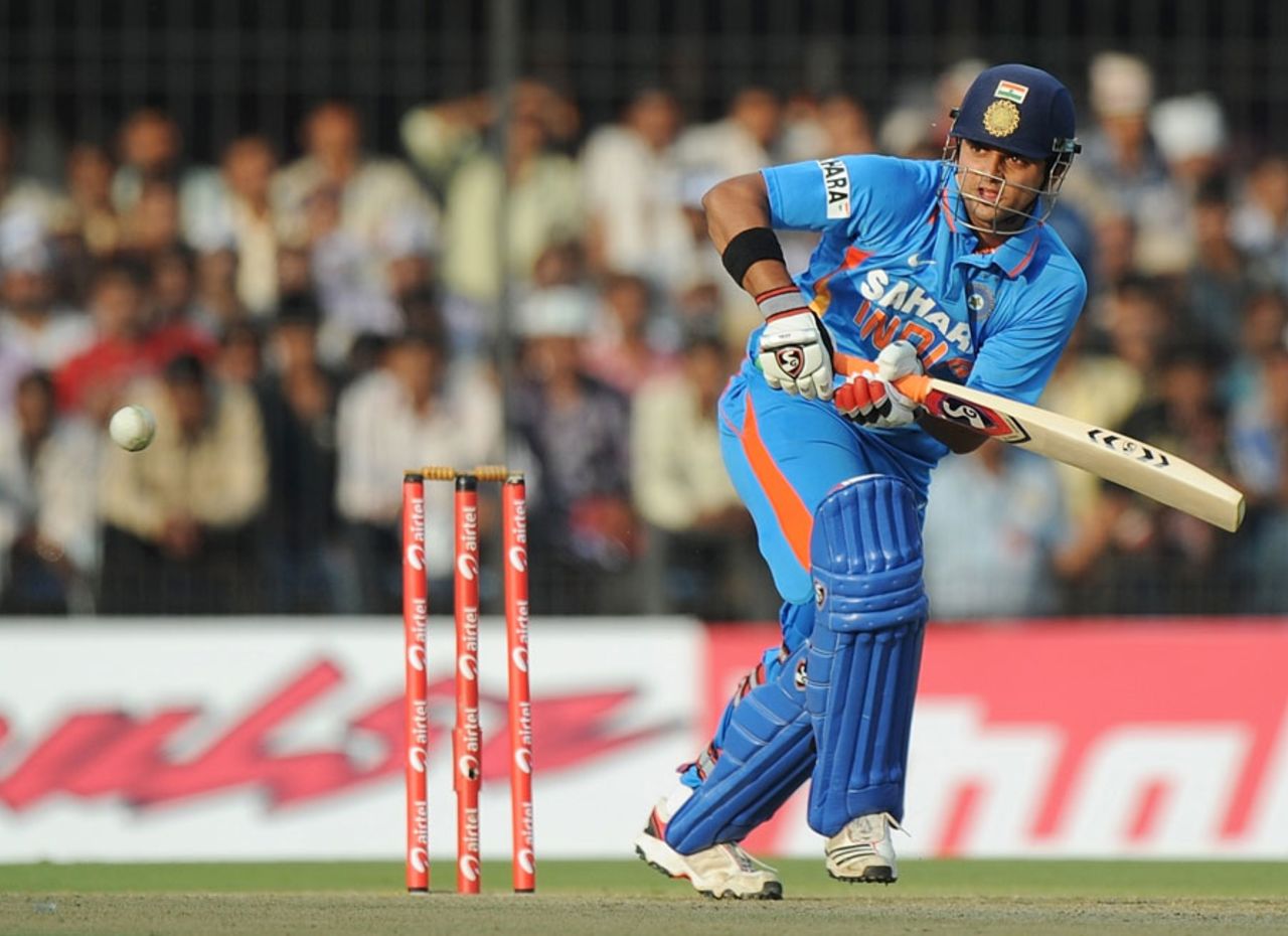 Suresh Raina flicks one away during his half-century, India v West Indies, 4th ODI, Indore, December 8, 2011