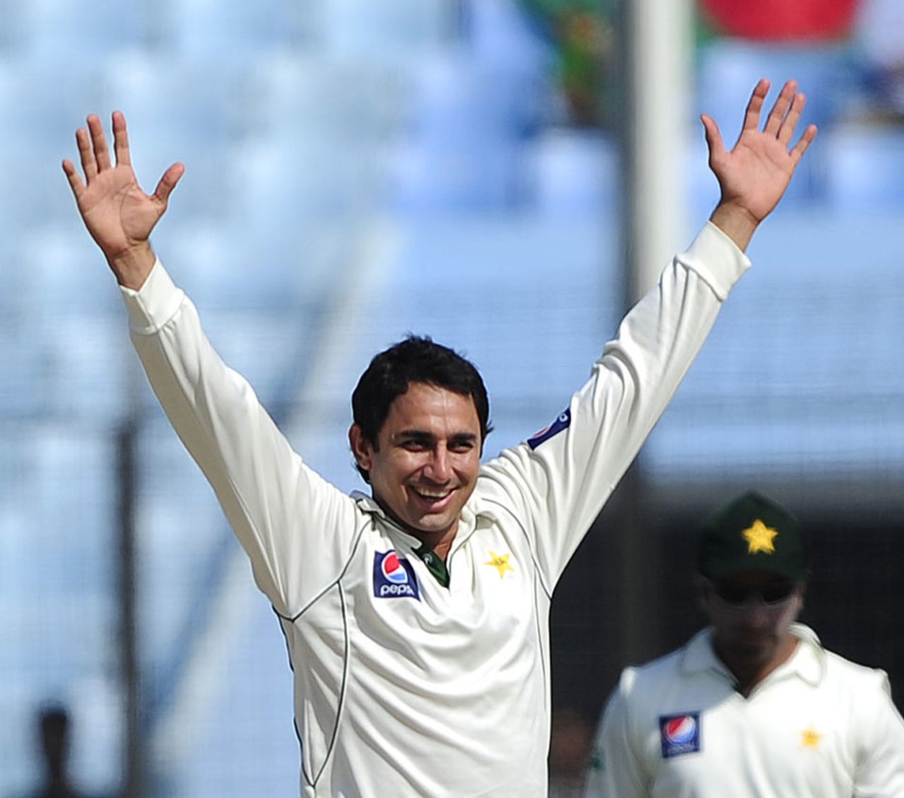Saeed Ajmal had another successful day, taking three wickets, Bangladesh v Pakistan, 1st Test, Chittagong, 1st day, December 9, 2011 