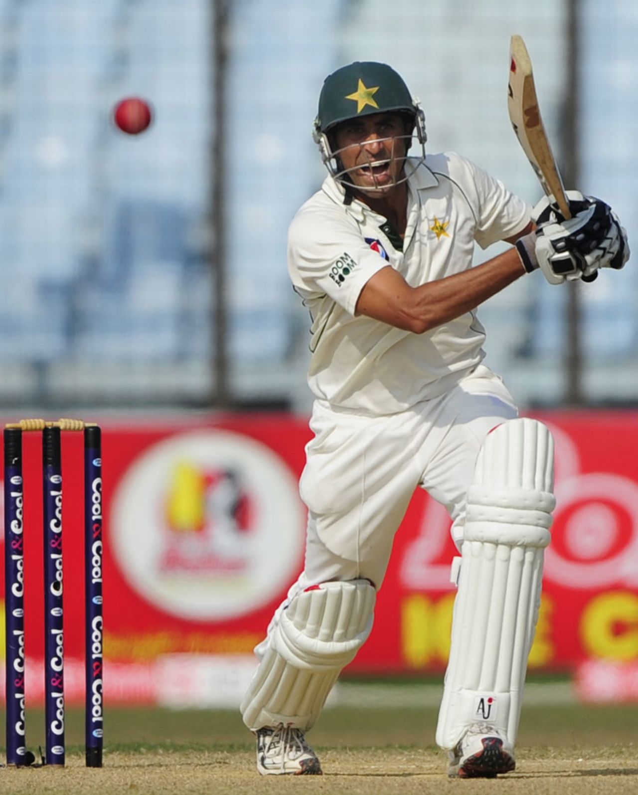 Younis Khan punches the ball down the ground, Bangladesh v Pakistan, 1st Test, Chittagong, 2nd day, December 10, 2011 