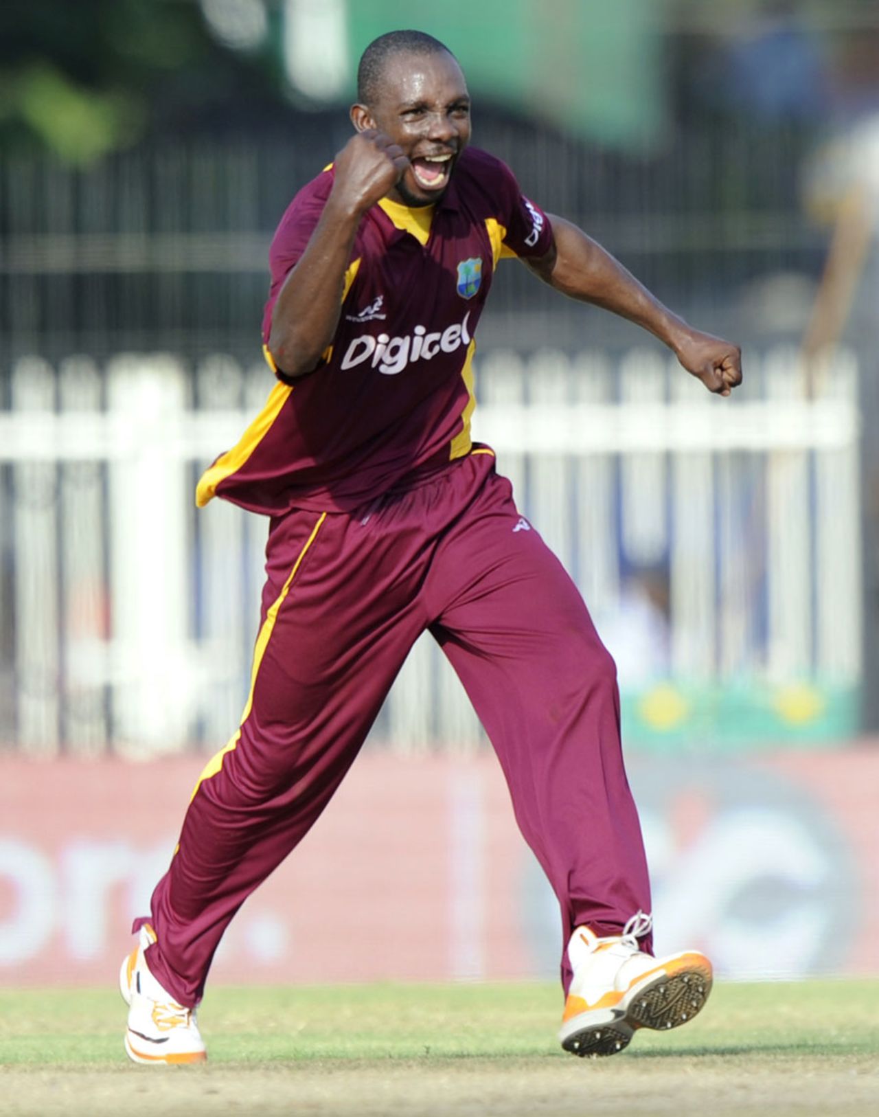 Anthony Martin celebrates the wicket of Gautam Gambhir, India v West Indies, 5th ODI, Chennai, December 11, 2011