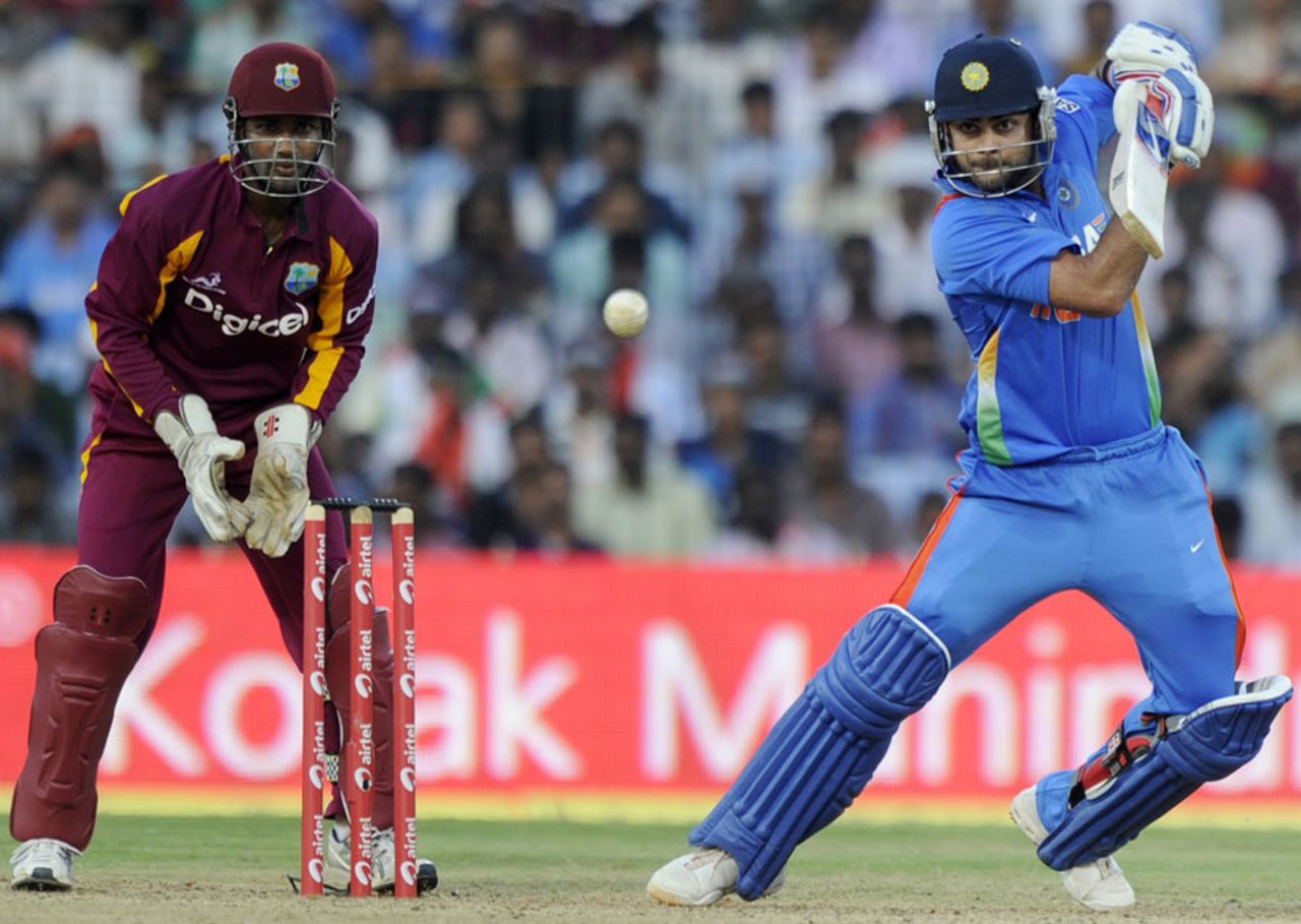 Virat Kohli punches one to the off side, India v West Indies, 5th ODI, Chennai, December 11, 2011