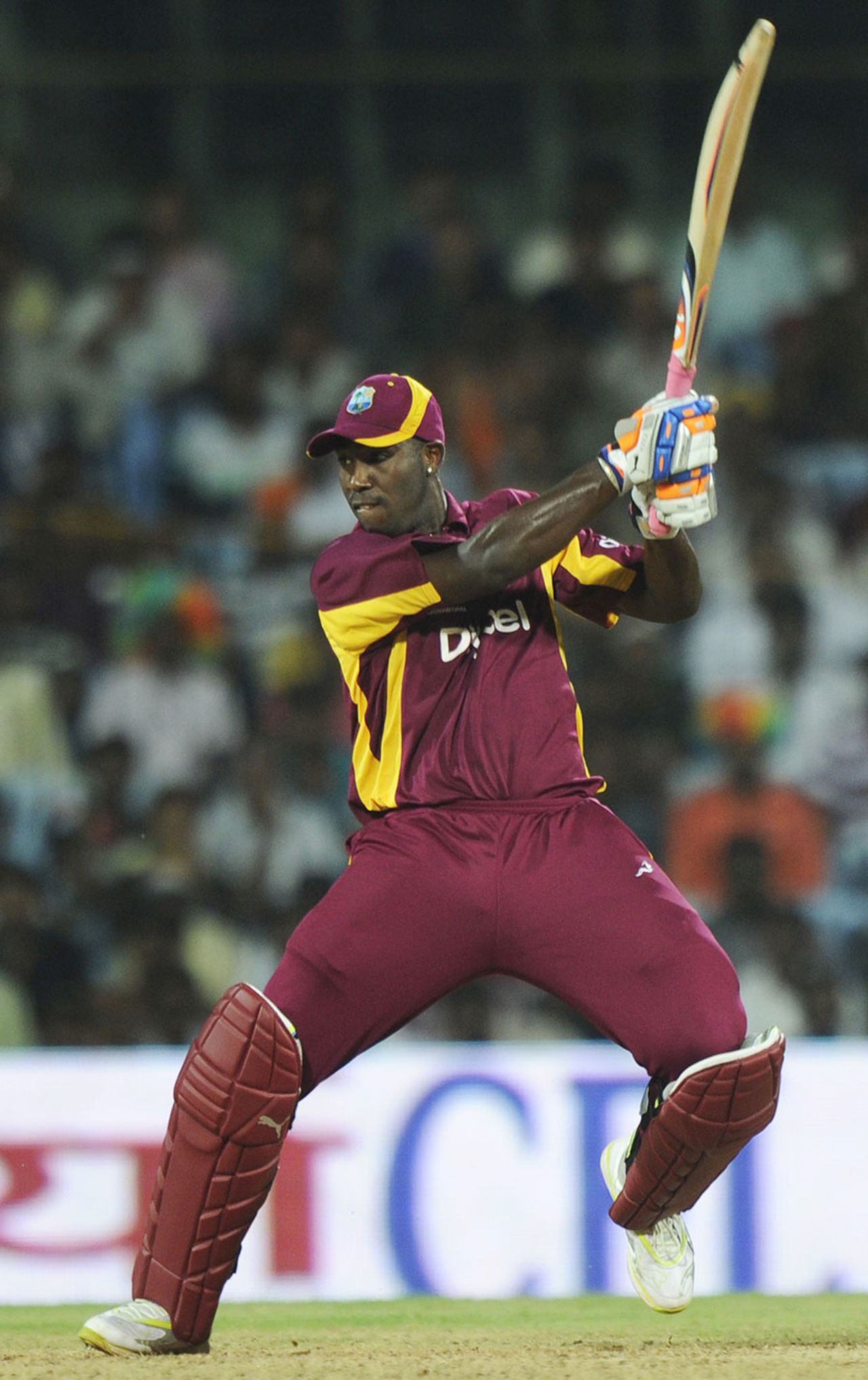 Andre Russell plays a cut, India v West Indies, 5th ODI, Chennai, December 11, 2011