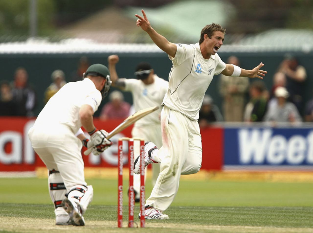 Tim Southee is thrilled after dismissing Brad Haddin, Australia v New Zealand, 2nd Test, Hobart, 4th day, December 12 2011