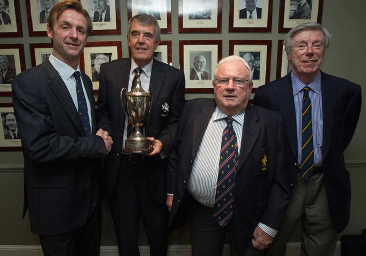 John Stephenson (Head of Cricket MCC) with Neil Gamble (CEO Devon CCC), Geoff Evans (Chairman Devon CCC), Brian Jervis (Committee Devon CCC), Lord's 7th December 2011
