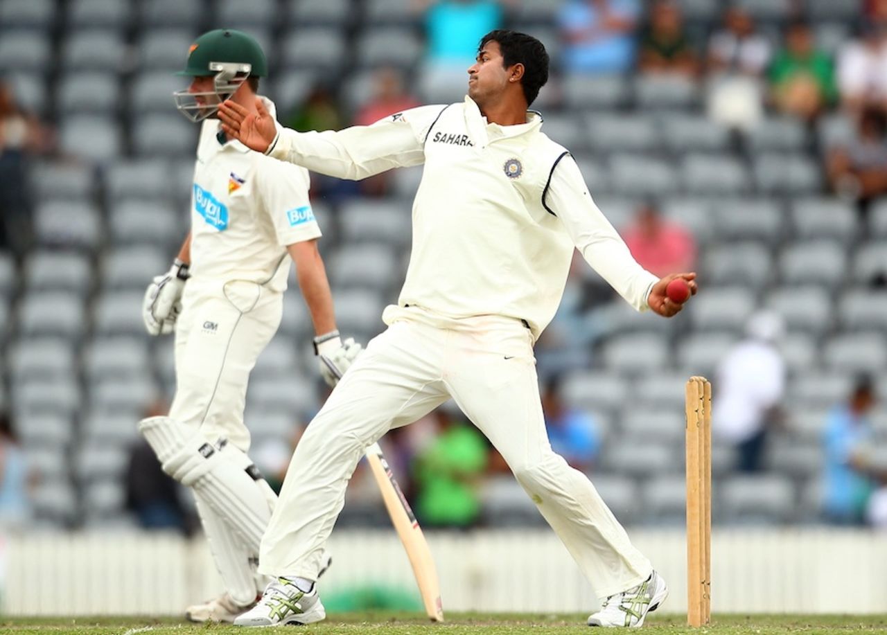 Pragyan Ojha took two wickets but was expensive, Cricket Australia Chairman's XI v Indians, Canberra, 1st day, December 15, 2011
