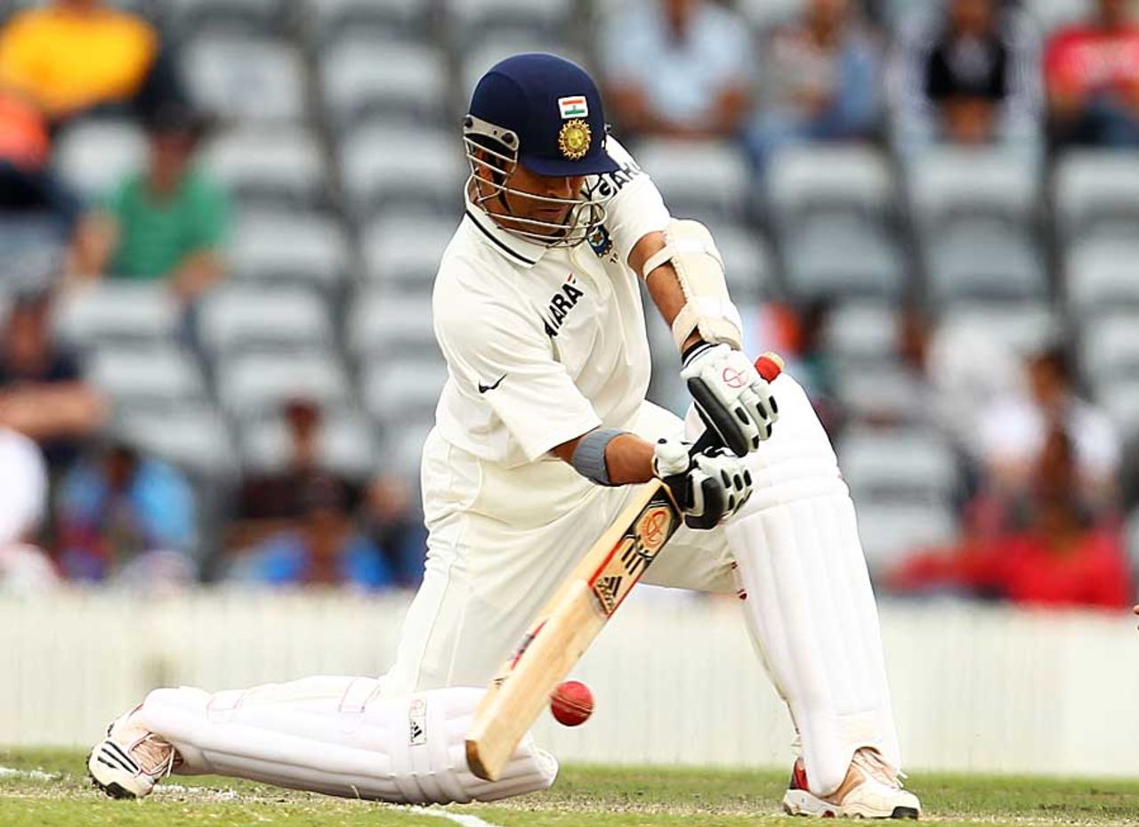 Sachin Tendulkar drives, Cricket Australia Chairman's XI v Indians, Canberra, 2nd day, December 16, 2011