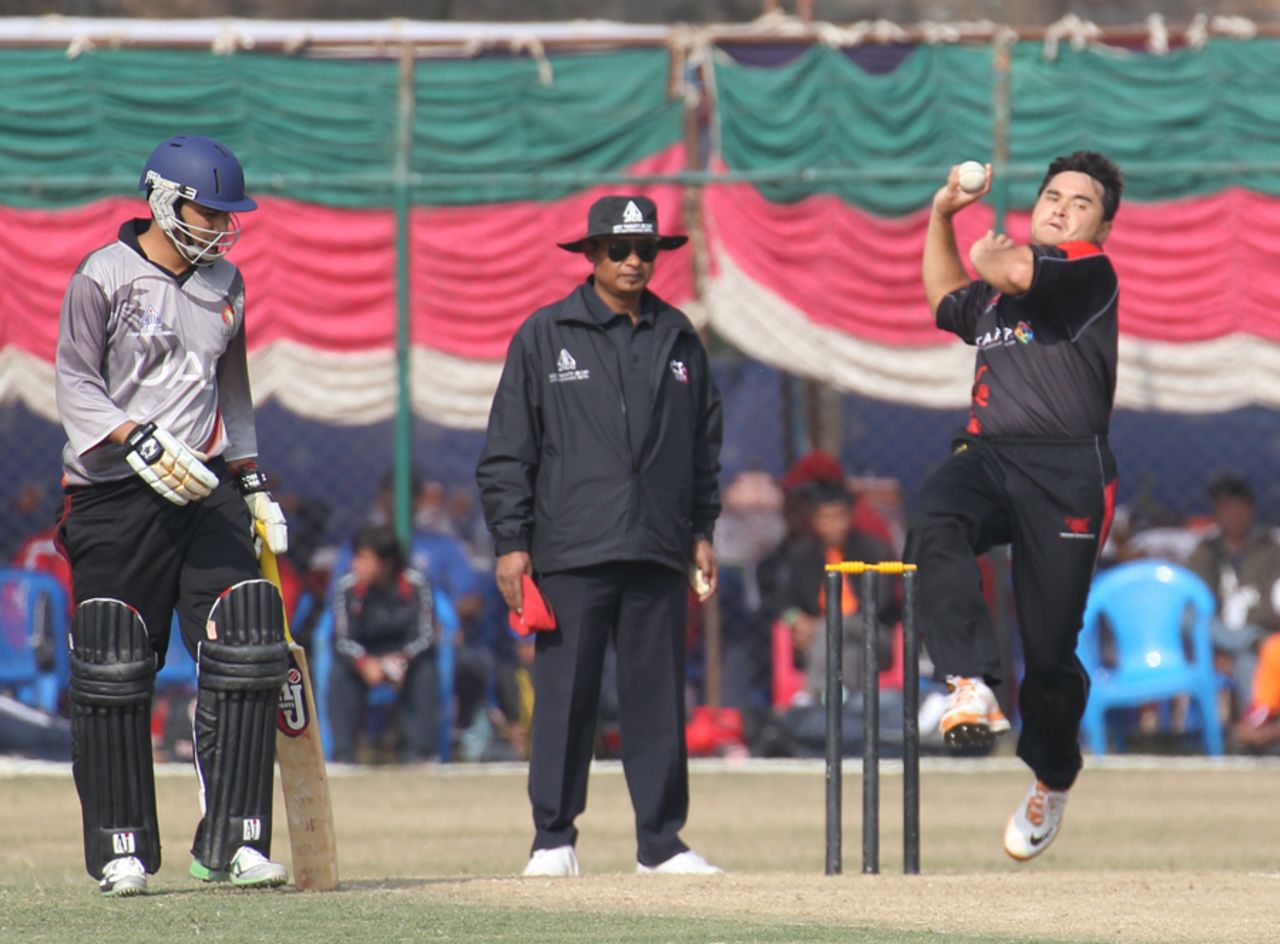 Roy Lamsam bowling against UAE at the ACC Twenty20 Cup 2011 in Kathmandu on 6th December 2011