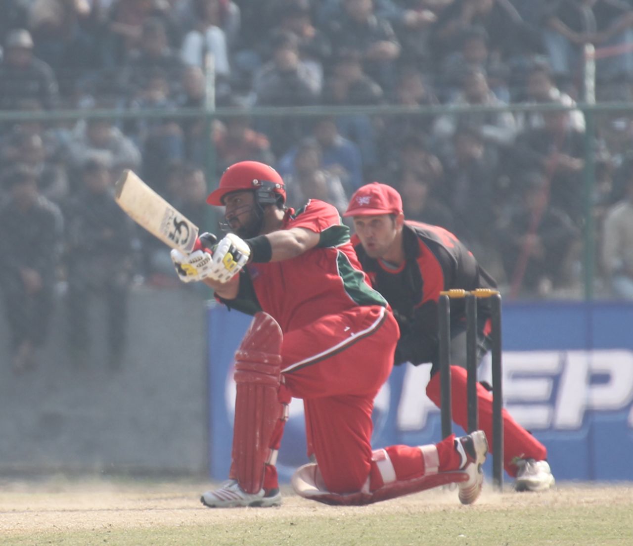 Oman's Zeeshan Siddiqui in action against Hong Kong during the ACC Twenty20 Cup 2011 semi-final in Kathmandu on 9th December 2011