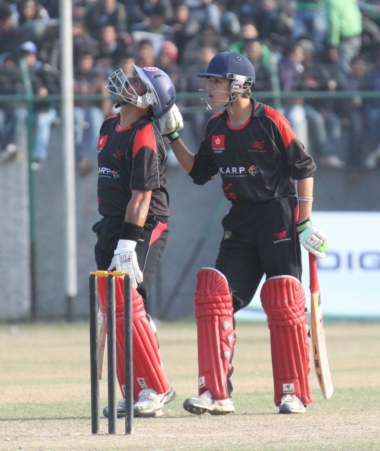 Moner Ahmed brings up his 50 with Aizaz Khan against Oman at the ACC Twenty20 Cup 2011 in Kathmandu on 9th December 2011