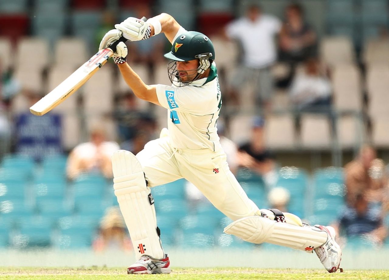 Ed Cowan drives during his century, Cricket Australia Chairman's XI v Indians, Canberra, 2nd day, December 20, 2011