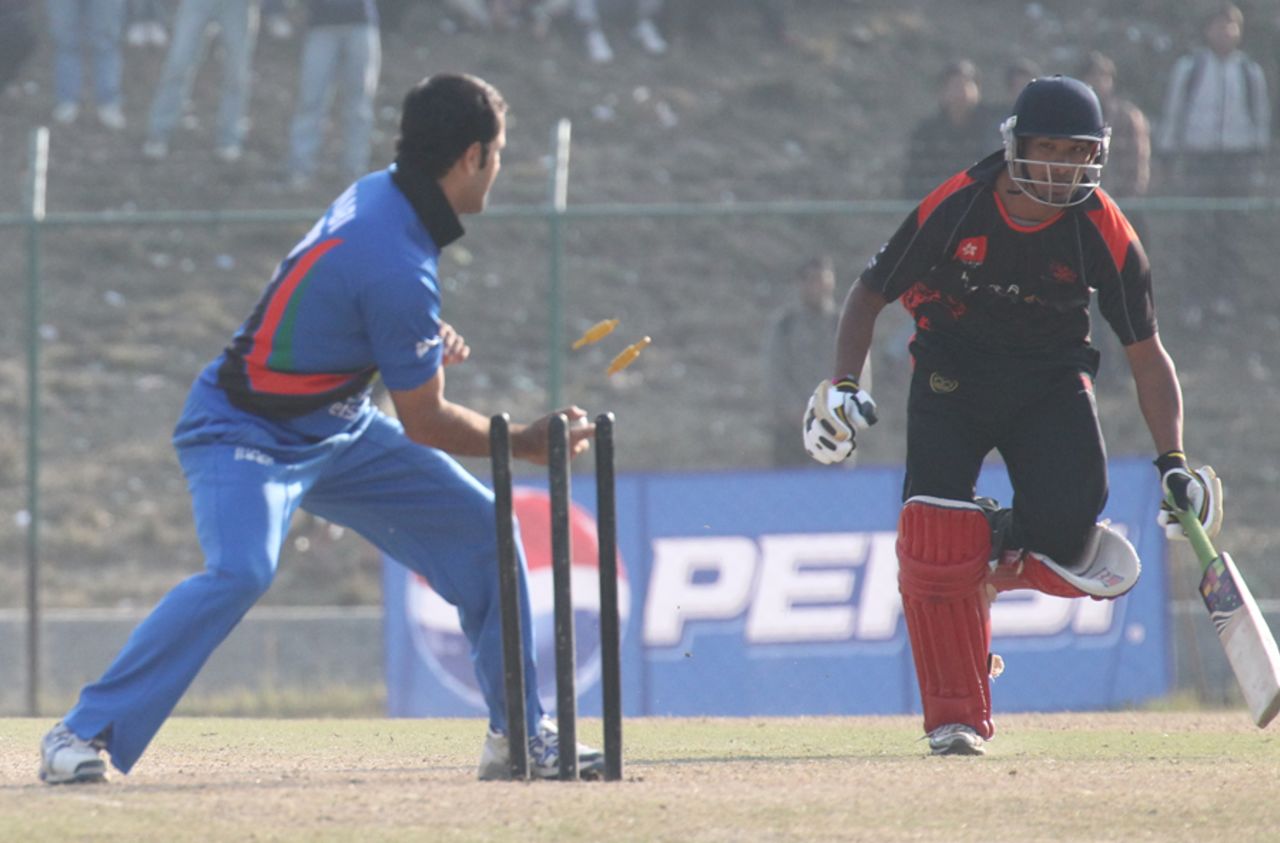 Game over - Nadeem Ahmed's run-out spelled the end for Hong Kong against Afghanistan in the ACC Twenty20 Cup 2011 final in Kathmandu on 11th December 2011