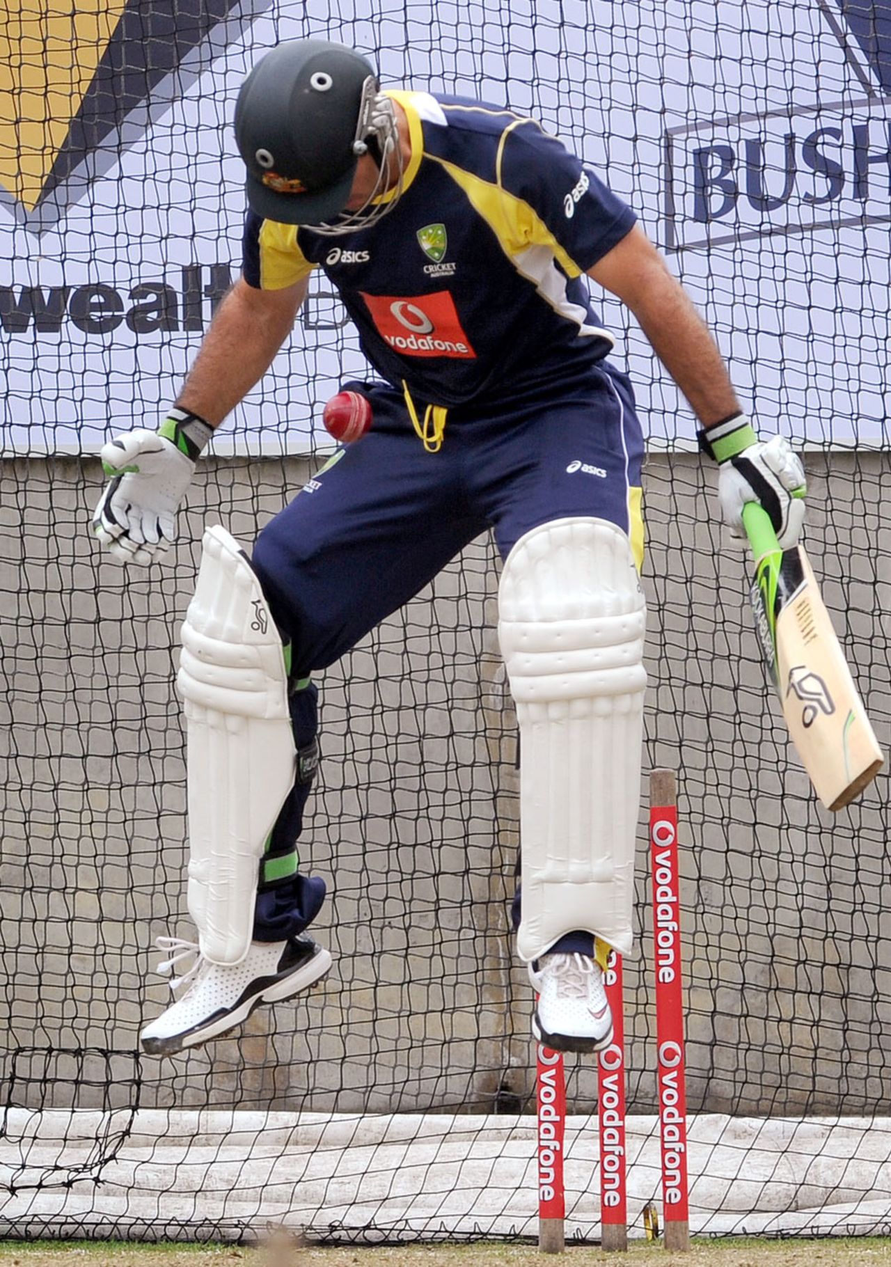 Ricky Ponting jumps to get the ball out of his pad during training, Melbourne, December 21, 2011