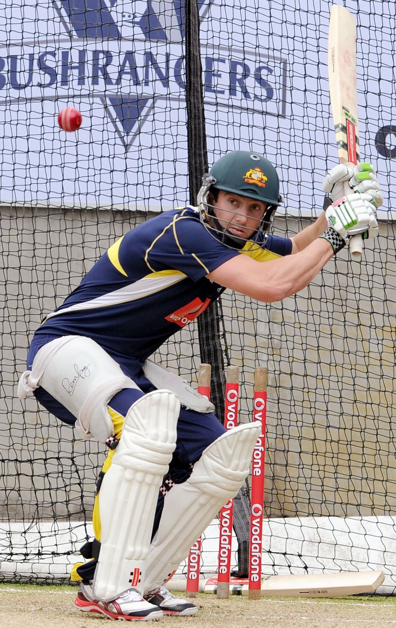 Shaun Marsh ducks at Australia's net session, Melbourne, December 21, 2011