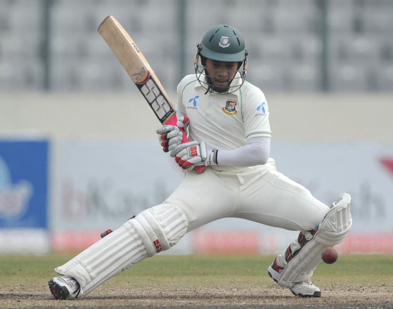 Mushfiqur Rahim pads the ball away, Bangladesh v Pakistan, 2nd Test, Mirpur, 5th day, December 21, 2011 