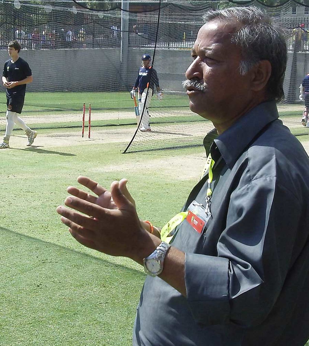 India's manager Shivlal Yadav at the nets, Melbourne, December 24, 2011