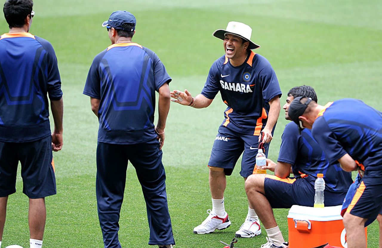 Sachin Tendulkar shares a joke with his team-mates, Melbourne, December 25, 2011