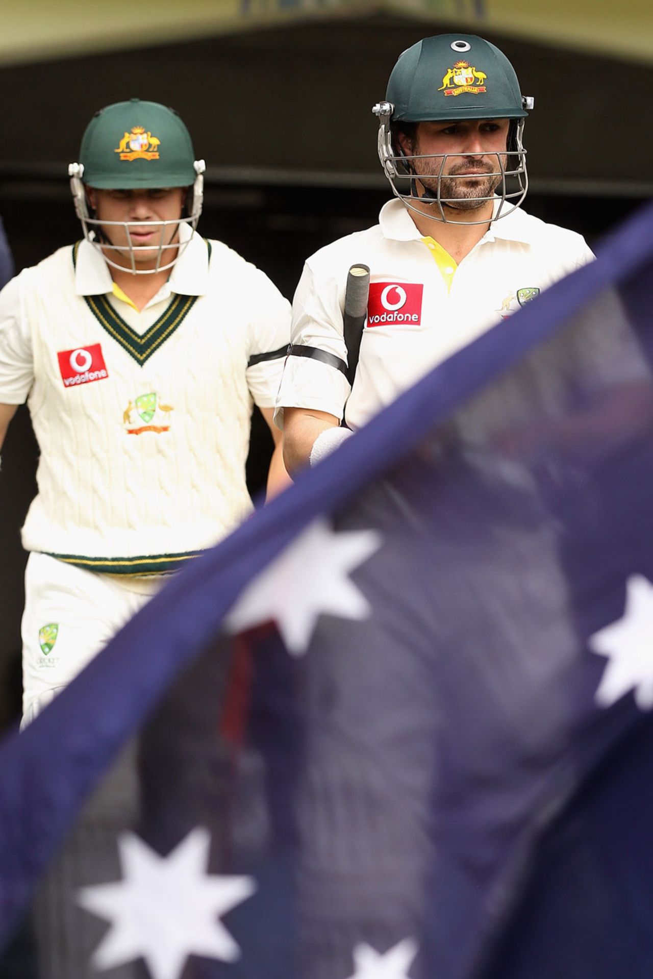 David Warner and Ed Cowan walk out to bat, Australia v India, 1st Test, Melbourne, 1st day, December 26, 2011