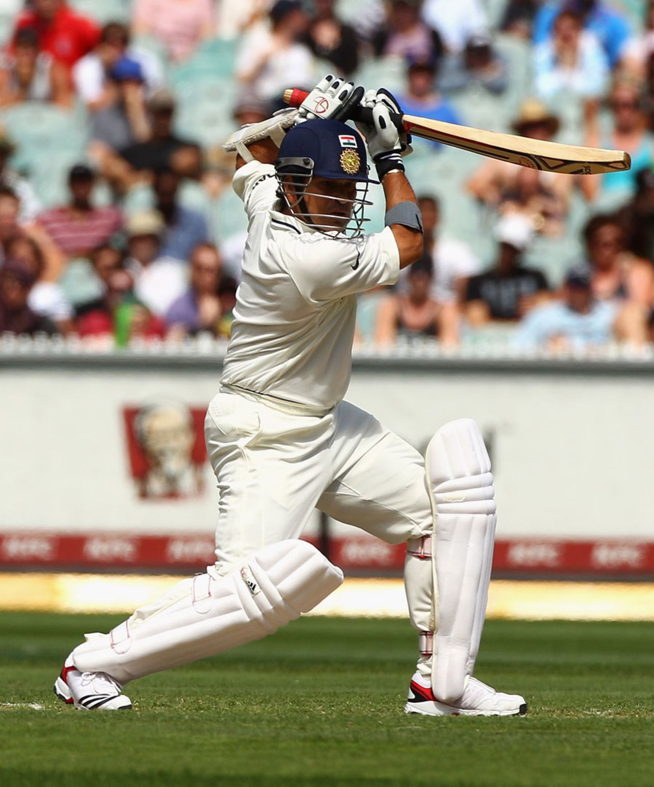 Sachin Tendulkar drives on his way to a half-century, Australia v India, 1st Test, Melbourne, 2nd day, December 27, 2011