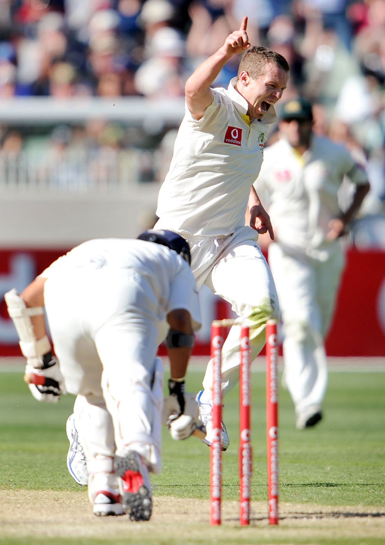 Peter Siddle knocked over Sachin Tendulkar in the final over of the day, Australia v India, 1st Test, Melbourne, 2nd day, December 27, 2011