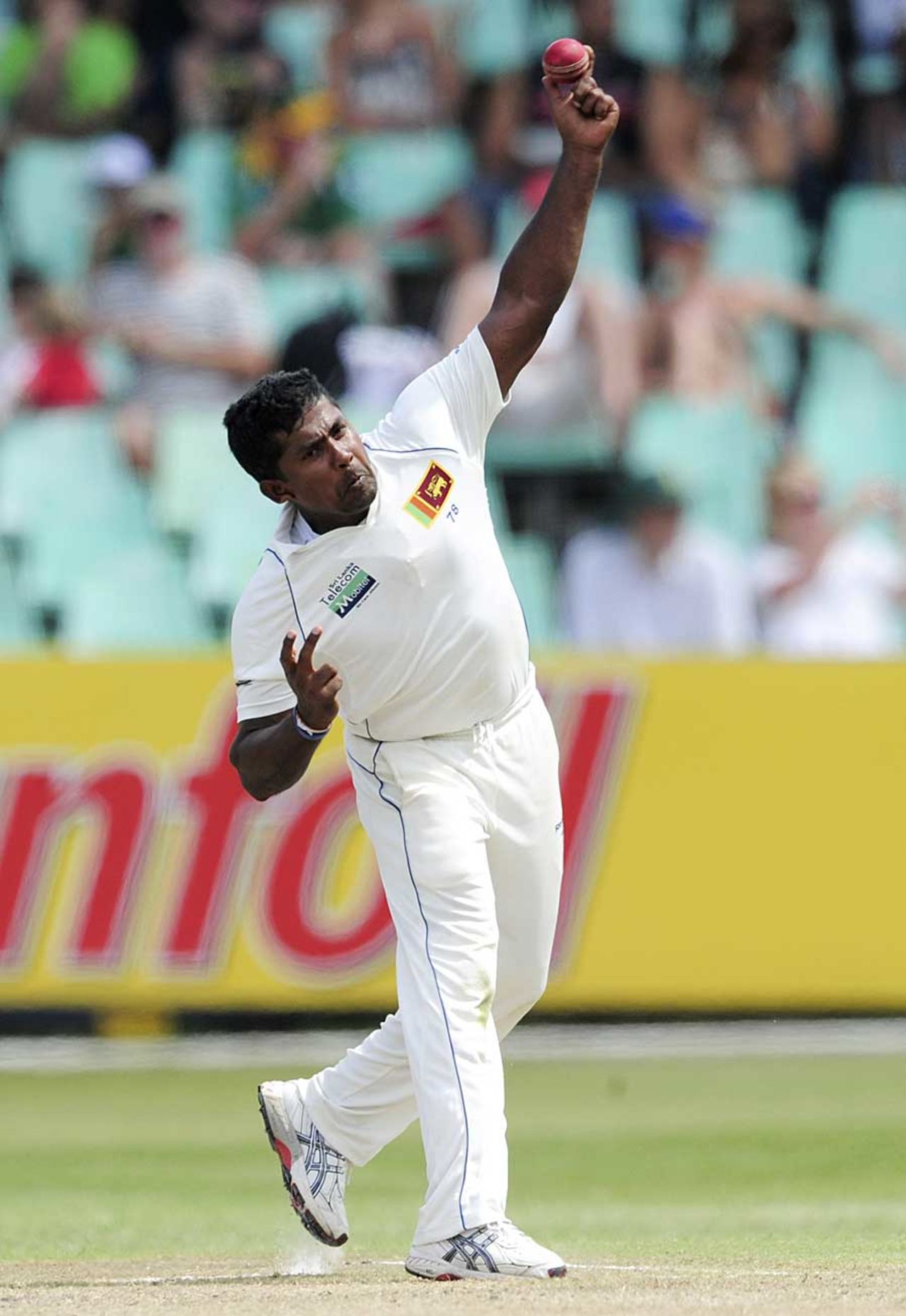 Rangana Herath dismissed Mark Boucher and Ashwell Prince in fairly quick succession, South Africa v Sri Lanka, 2nd Test, Durban, 2nd day, December 27, 2011